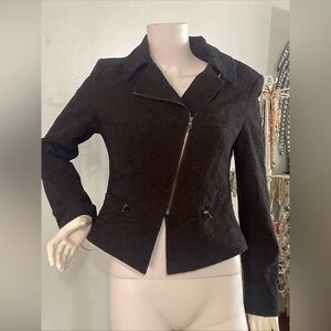 Cache, Black Stitched Jacket with Asymmetric Zipper, Size 6